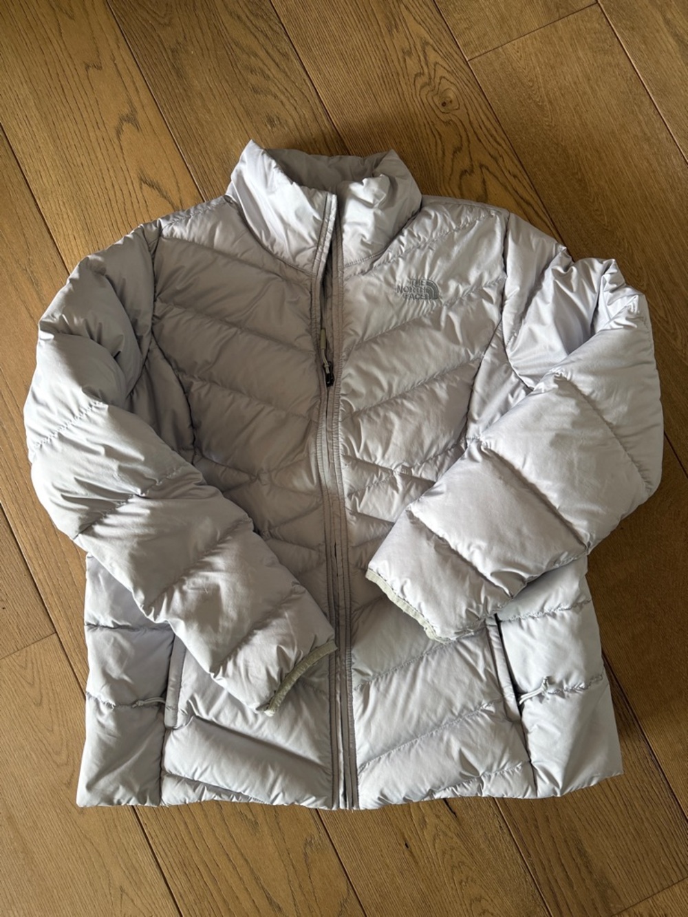 The North Face Light Gray Quilted Down Jacket